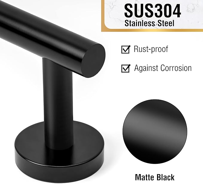 HITSLAM Matte Black 31.6 Inch Towel Bar for Bathroom, SUS304 Stainless Steel Bathroom Towel Rack Wall Mounted, Modern Home Decor Bath Towel Holder with Hardware Accessories