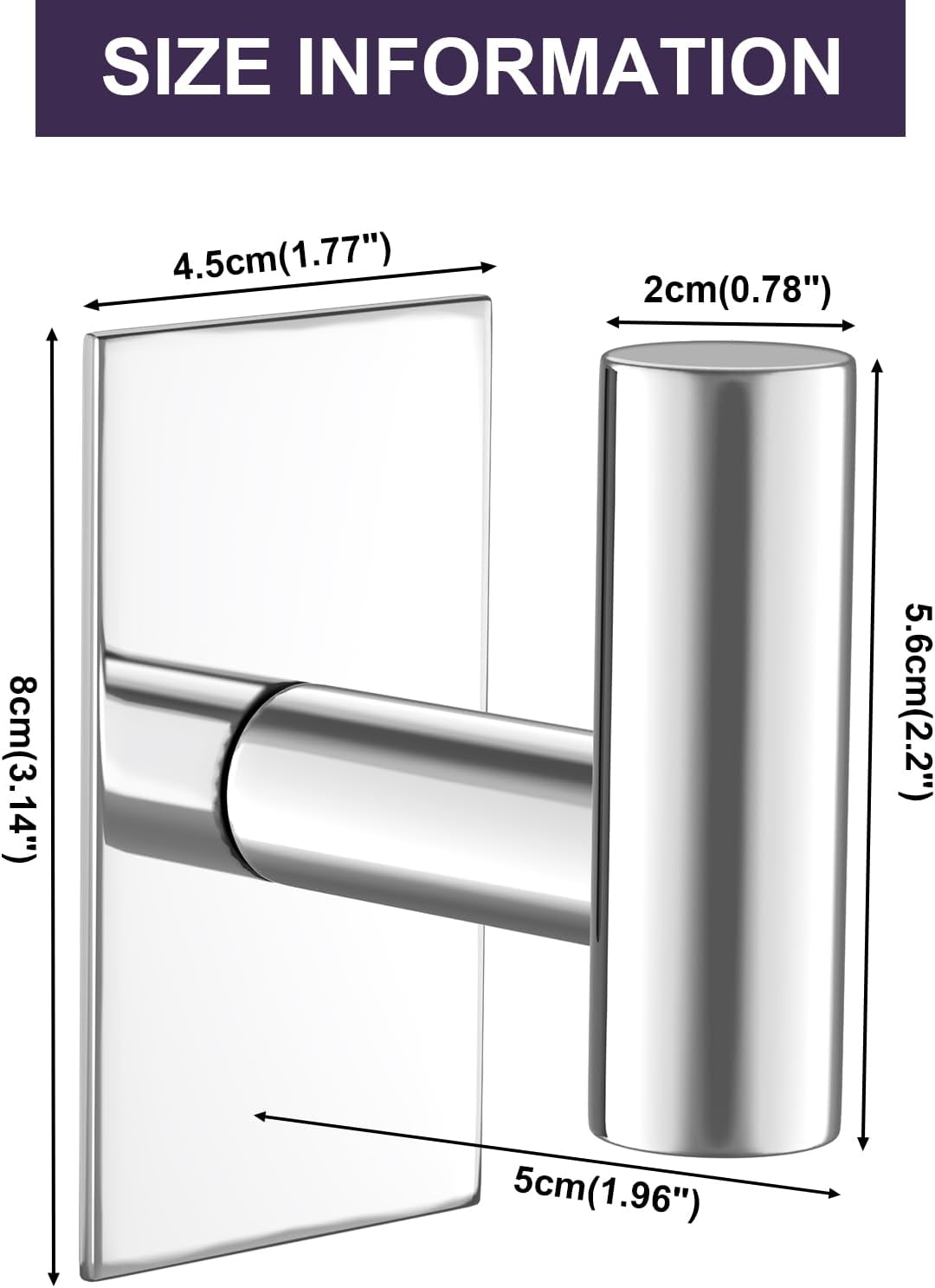 VAEHOLD Wall Towel Hooks, Heavy Duty Sticky Holder Waterproof Towel Hooks for Hanging Coat, Clothes, Closet Hook Wall Mount for Kitchen (Chrome, 4 Pack)