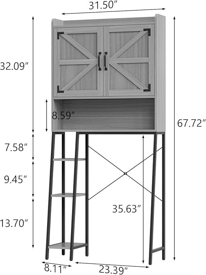 Over The Toilet Storage Cabinet, Farmhouse Storage Cabinet Over Toilet with Barn Doors & Toilet Paper Holder Stand，Home Space-Saving Toilet Rack, for Restroom/Laundry and Bathroom