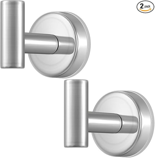 Suction Cup Hooks for Shower, Shower Hooks for Hanging Towels, Robes, Bath Balls, Stainless Steel Towel Hooks for Bathroom Wall, Glass Door, Kitchen, Mirror, Tile (2 Pack，Silver)