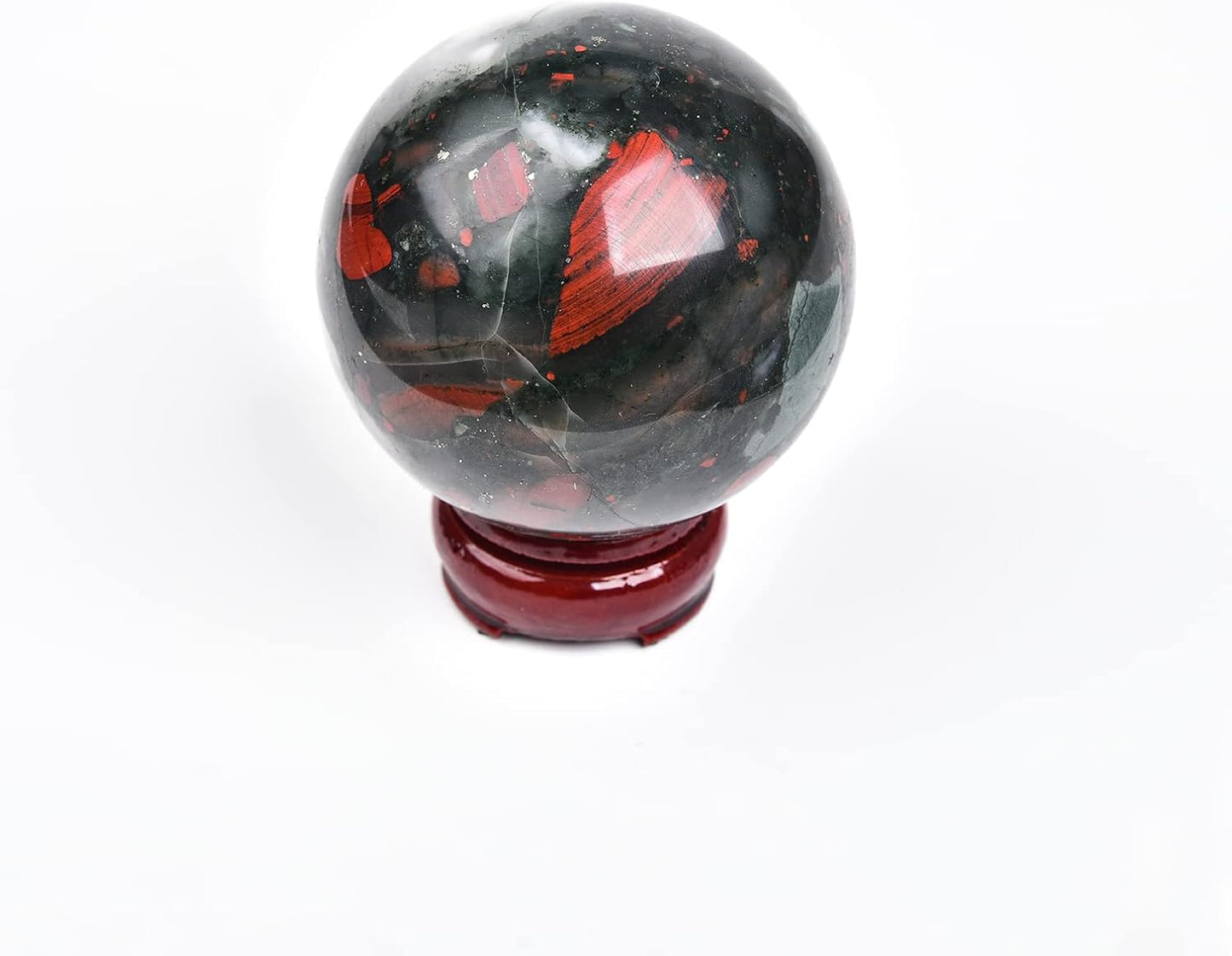 JIC Gem Small Crystal Sphere Ball Natural African Bloodstone Healing Crystal Ball with Decoation Stand for Fengshui Meditation Decoation (50-60mm)