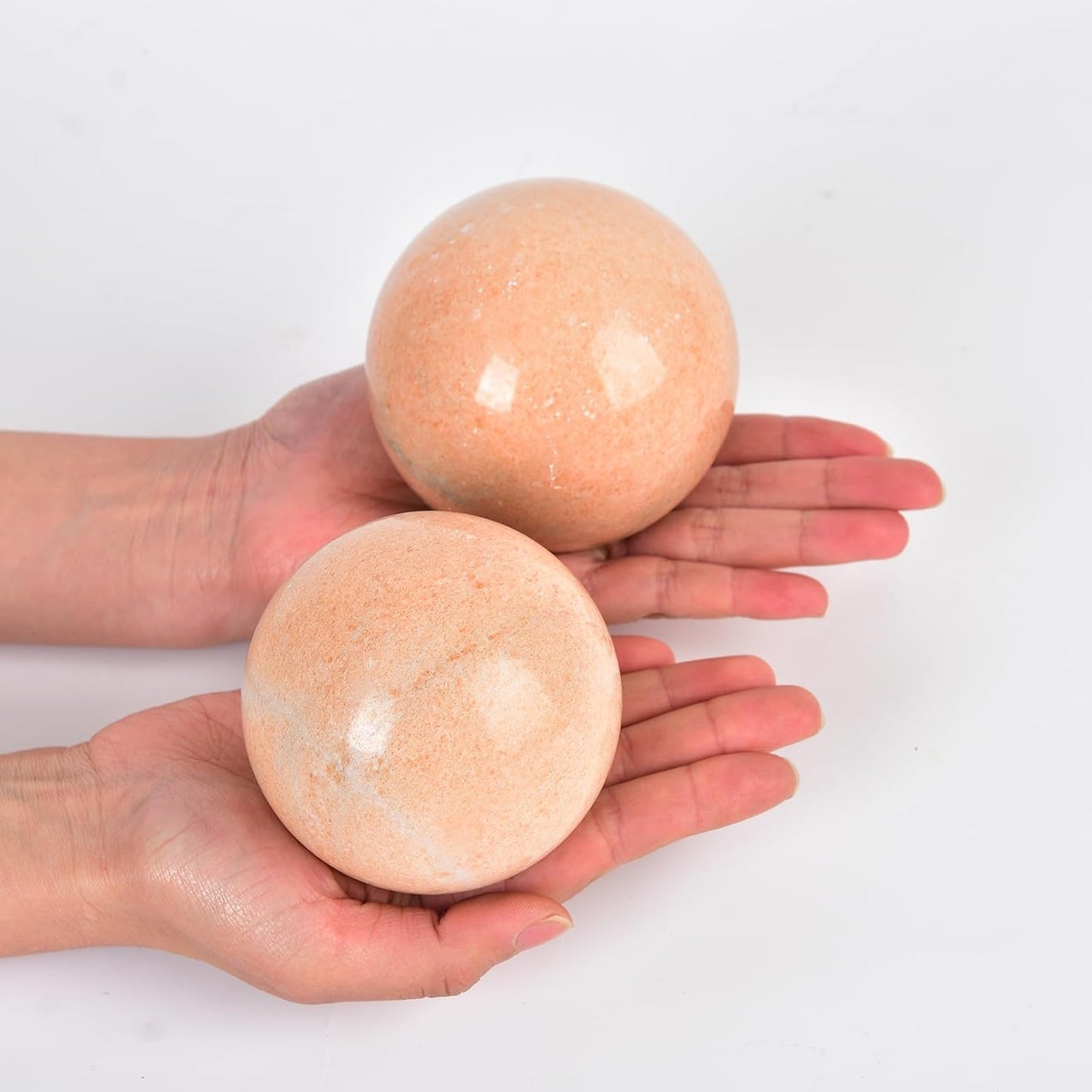 JIC Gem Big Sparkling Quartz Crystal Ball Sunstone Healing Crystal Gemstone Sphere with Decorative Wooden Stand for Meditation Gifts Decoration (80-90mm)