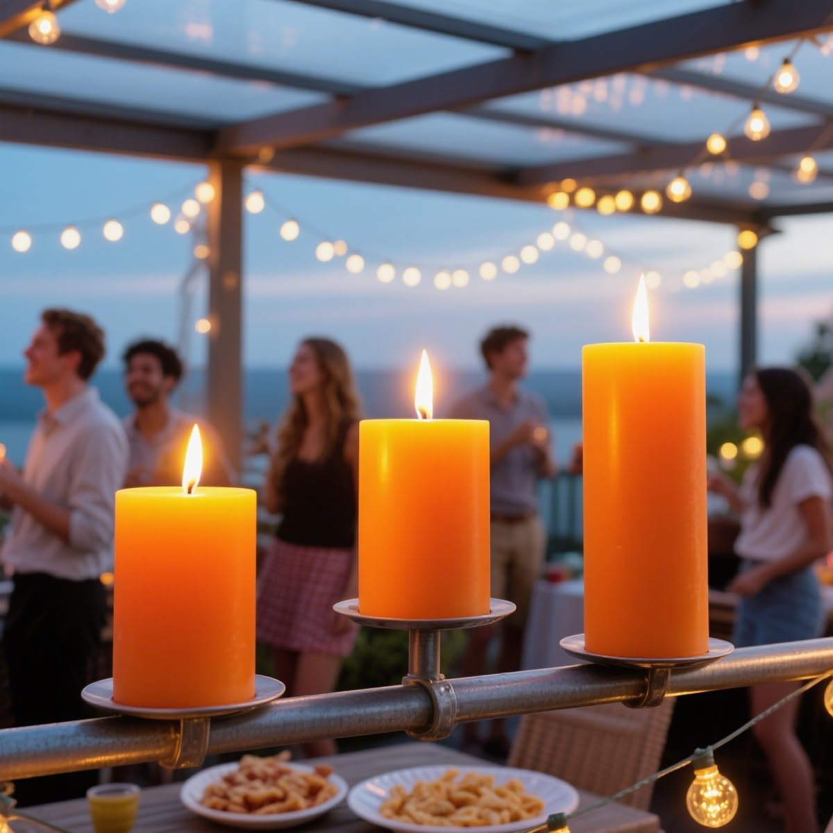 Set of 3 Different Size Orange Pillar Candles, Unscented Dripless 2.75x3, 2.75x4, 2.75x6 Inch Fall Colored Cylinder Column Wax Candles for Thanksgiving Day Power Outage Emergency Table