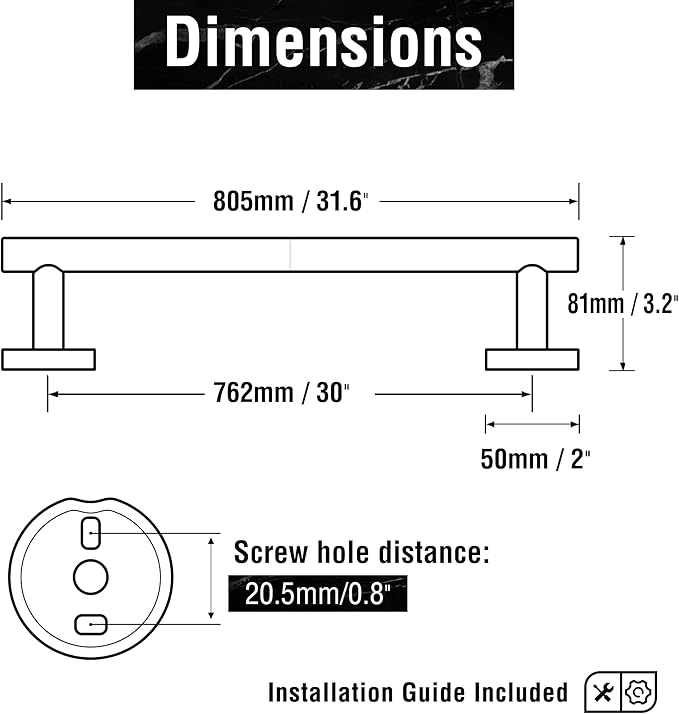 HITSLAM Gold 31.6 Inch Towel Bar for Bathroom, SUS304 Stainless Steel Bathroom Towel Rack Wall Mounted, Modern Home Decor Bath Towel Holder with Hardware Accessories