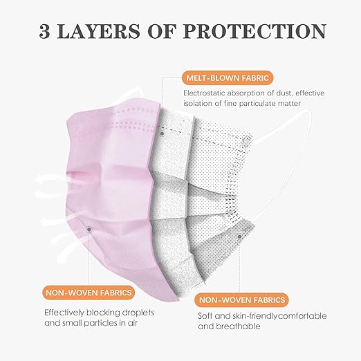 Wecolor 120 Pack Disposable Face Masks with Elastic Ear Loop, 3 Ply Breathable (Pink)