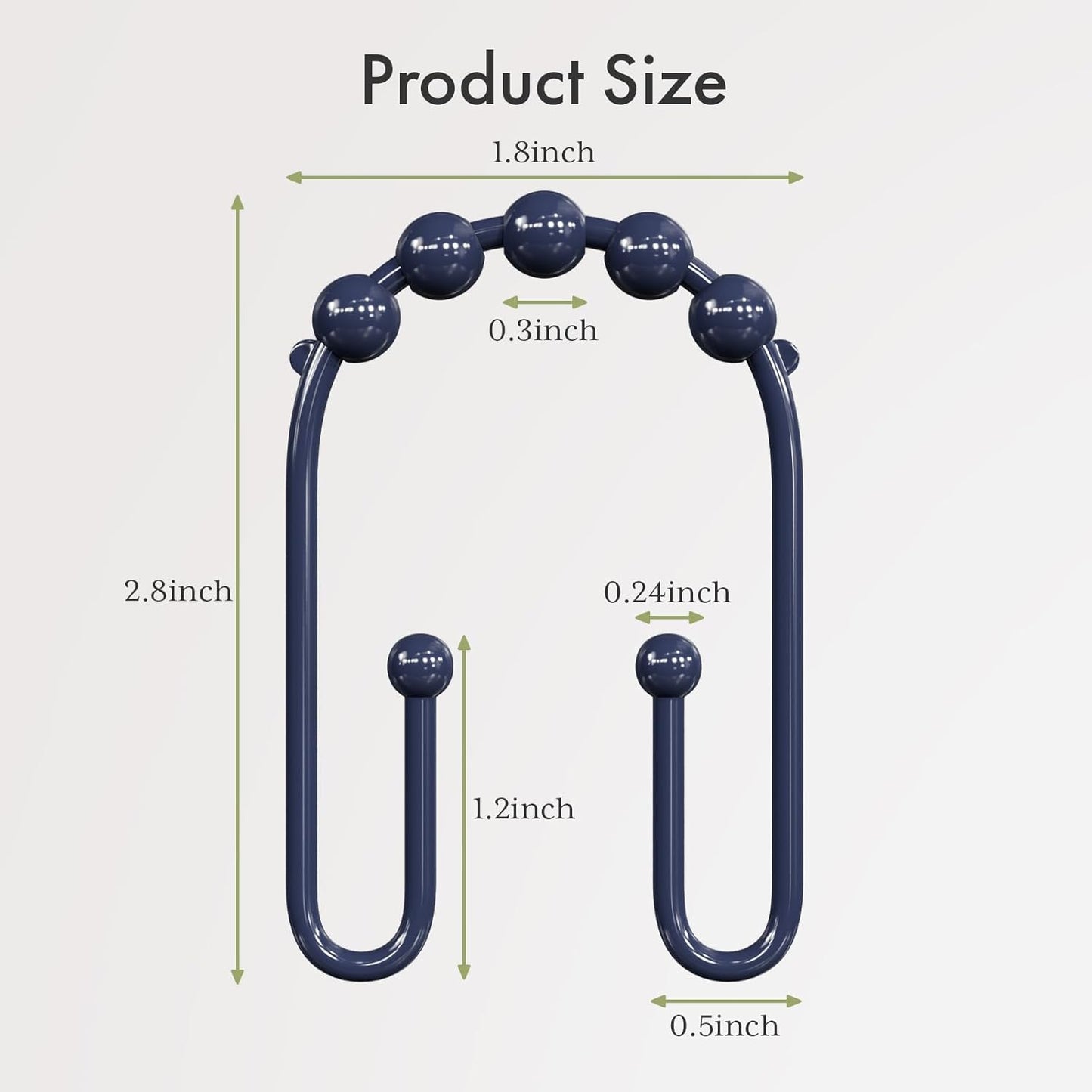 AmazerBath Shower Curtain Hooks, Navy Blue Shower Curtain Rings Rust Proof Non-Slip Double Hook Shower Curtain Hooks for Shower Curtain, Sturdy Shower Curtain Rings, Metal Shower Hooks Ring 12Pcs
