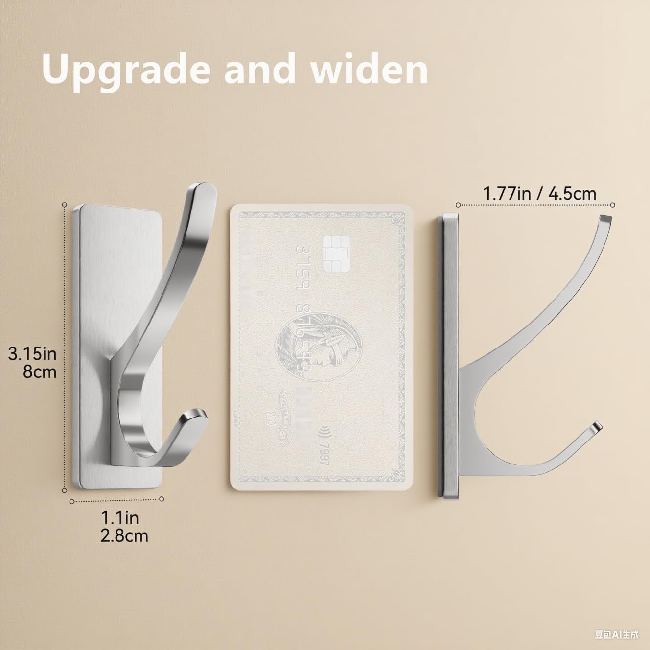 Self Adhesive Coat Hooks for Hanging: Heavy Duty Stainless Wall Hook for Towel, Backpack, Hat, Sturdy Metal Hanger for Bathroom, Bedroom, Door, Brushed Nickel 10 Pack