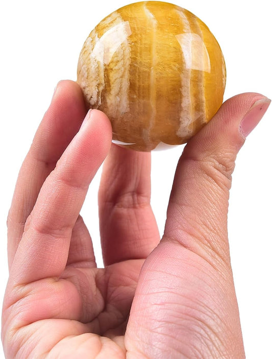 JIC Gem Natural Yellow Fluorite Crystal Sphere Crystal Decorative Ball with Wooden Stand Meditation Balls for Witchcraft Reiki Gift 40-50mm