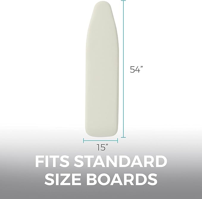 HOME GENIE Ironing Board Cover, Silicone Coating, Full Size Scorch Resistant Padding, Elastic Edge Heavy Duty Iron Pad Covers Standard Boards, Hook and Loop Fastener Strap Extra Thick, Linen