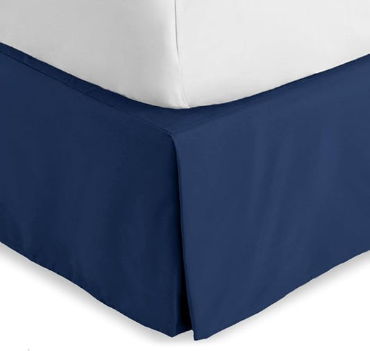 Bare Home Queen Bed Skirt - 15-Inch Tailored Drop Easy Fit - Bed Skirt for Beds - Center & Corner Pleats (Queen, Dark Blue)