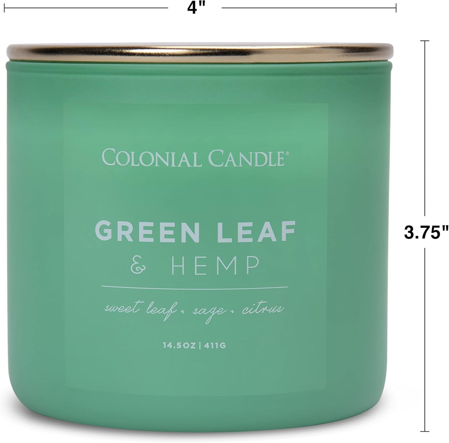 Colonial Candle Green Leaf & Hemp Scented Jar Candle, Pop of Color Collection, 3 Wick, Green, 14.5 oz - Up to 60 Hours Burn