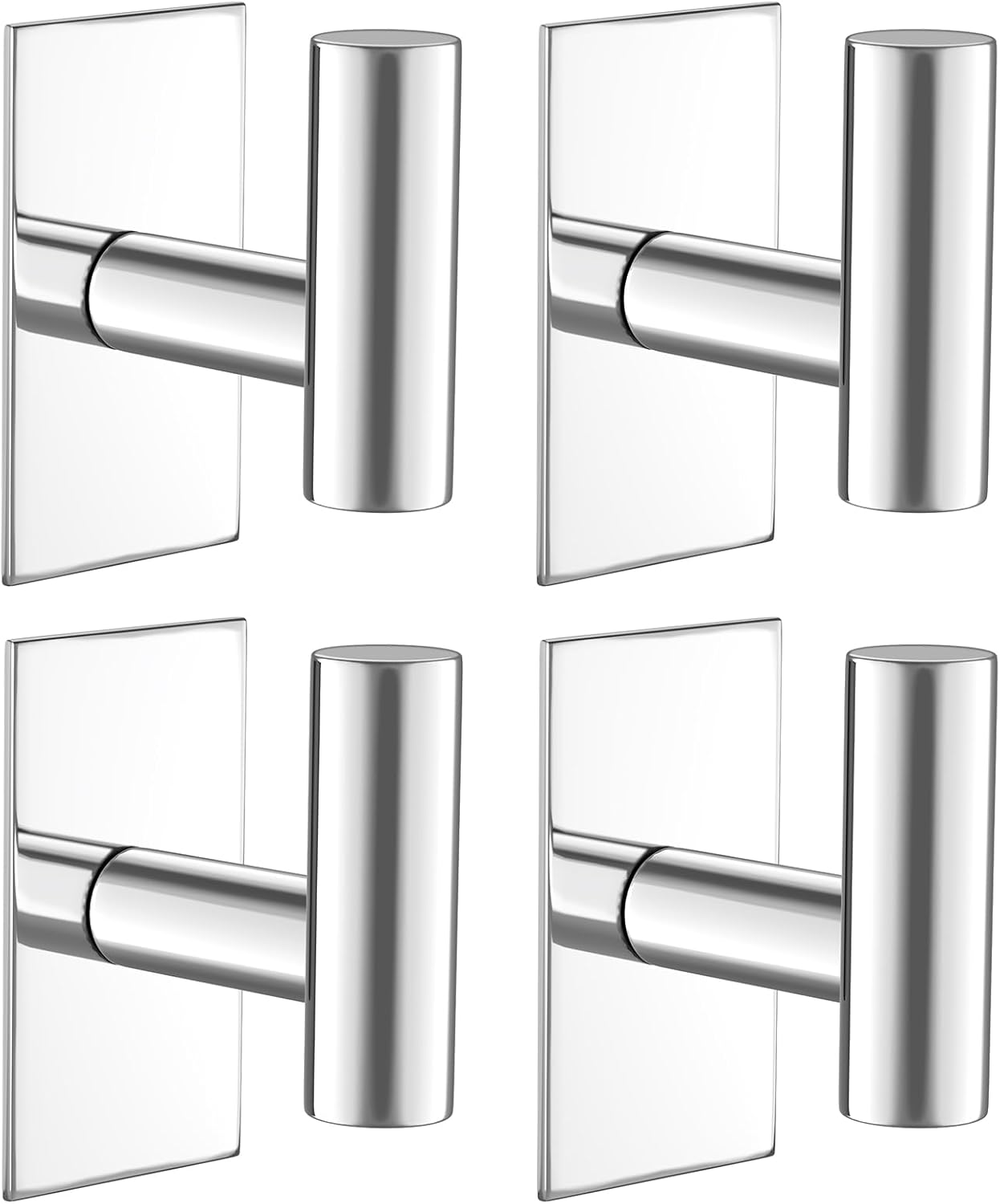 VAEHOLD Wall Towel Hooks, Heavy Duty Sticky Holder Waterproof Towel Hooks for Hanging Coat, Clothes, Closet Hook Wall Mount for Kitchen (Chrome, 4 Pack)