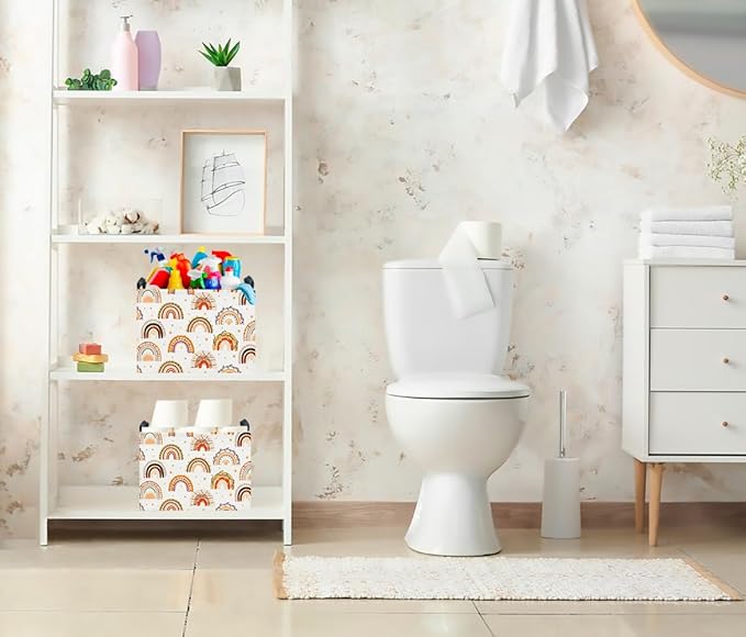 CLOCOR Rectangular Storage Basket Empty,Gift Basket for Kids,Waterproof Toy Bin with Handles,Room Decor(Boho Rainbow)