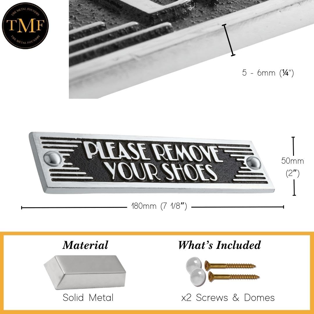 The Metal Foundry Please Remove Your Shoes Metal Door Sign. Art Deco Style Home Décor Accessories Door Or Wall Aluminium Plaque. Handmade in England.