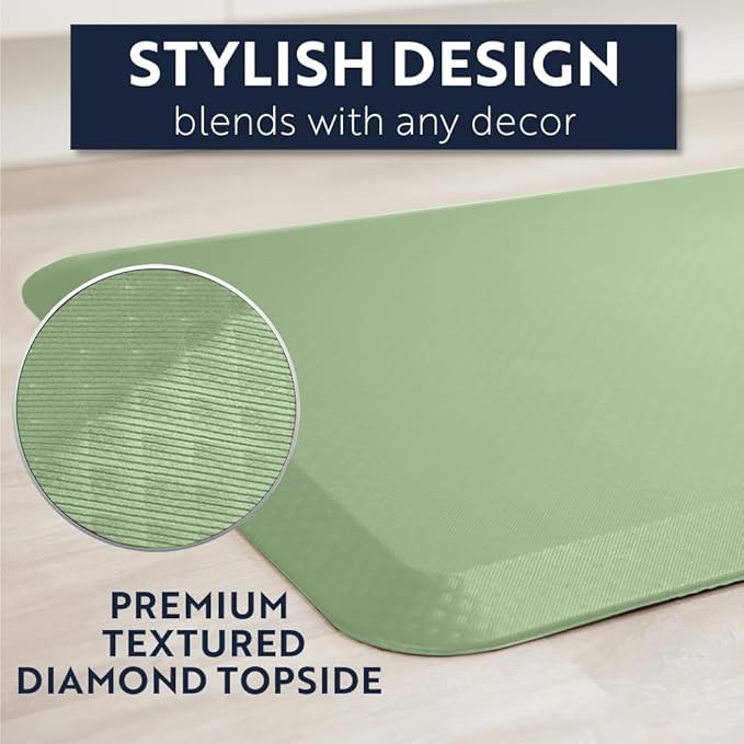 KANGAROO Thick Ergonomic Anti Fatigue Mats for Kitchen Floor, 39x20, Cushioned Standing Office Desk Mat, Waterproof Scratch Resistant Topside, Supportive All Day Comfort Padded Foam Rugs, Sage Green