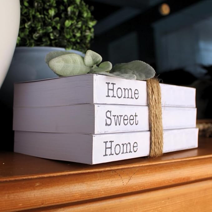 TenXVI Designs Home Sweet Home Sign Decorative Books - Set of 3 White Rustic Blank Books with Real Pages for Coffee Table Decor, Entryway Table Home Decor, Blank Books