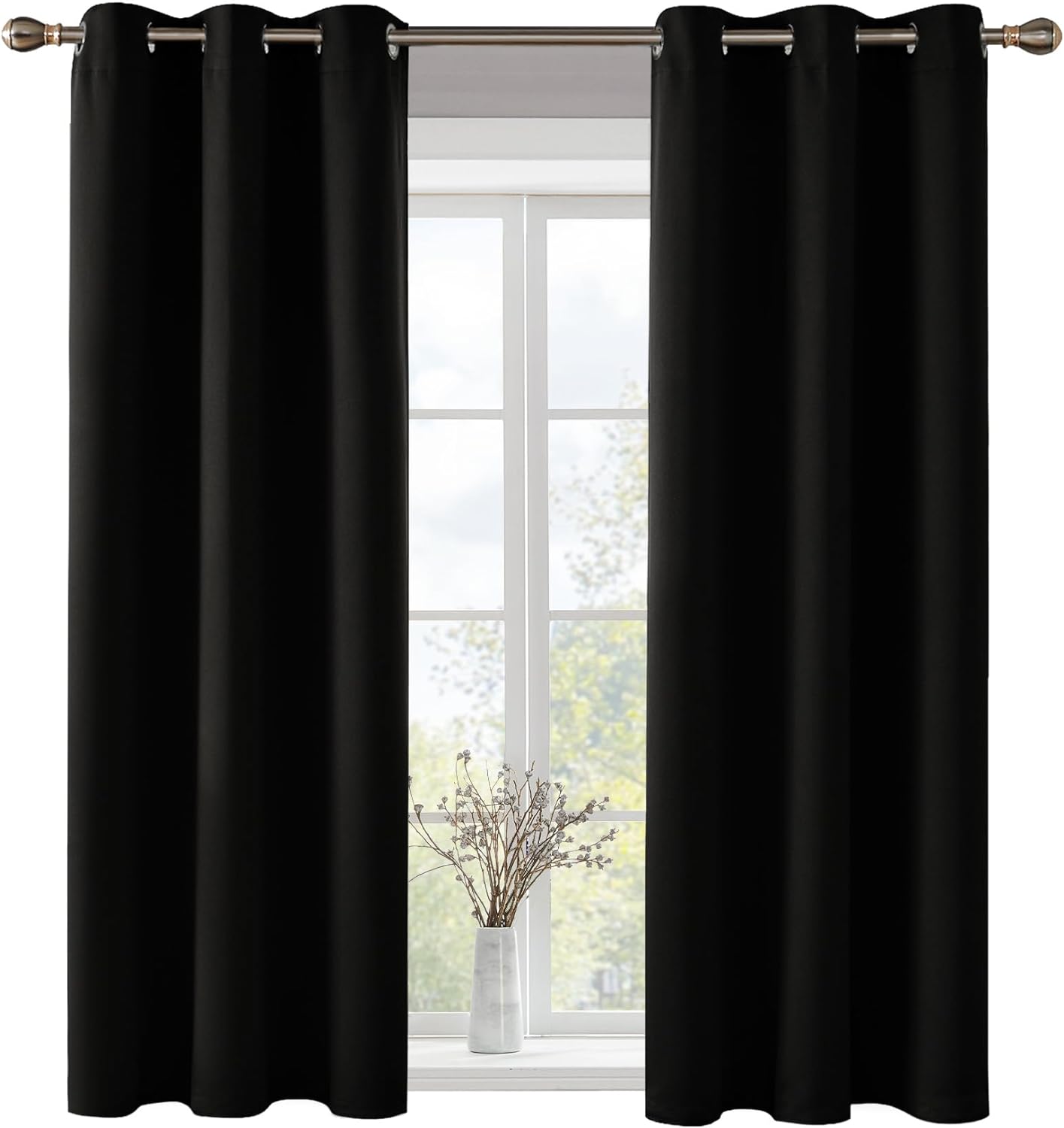 Deconovo Blackout Curtains for Bedroom – Set of 2 42W x 63L Inch Thermal Insulated & Noise Reducing Panels–Home Window Room Darkening Sustainable Grommet Drapes for Living Room and Nursery, Black
