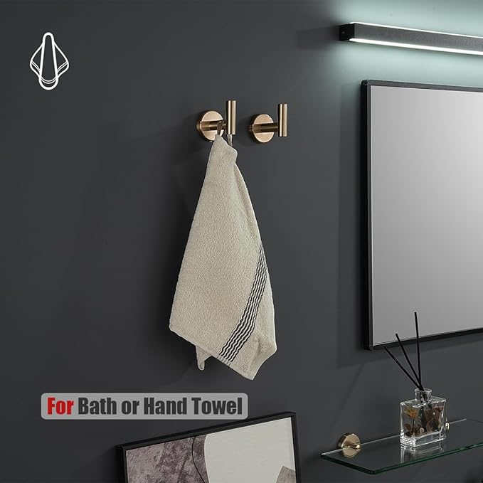 JQK Bathroom Towel Hook Champagne Bronze, Coat Robe Clothes Hook for Bathroom Wall Mounted (Pack of 4), SUS 304 Stainless Steel 0.8mm, TH100-CB-P4