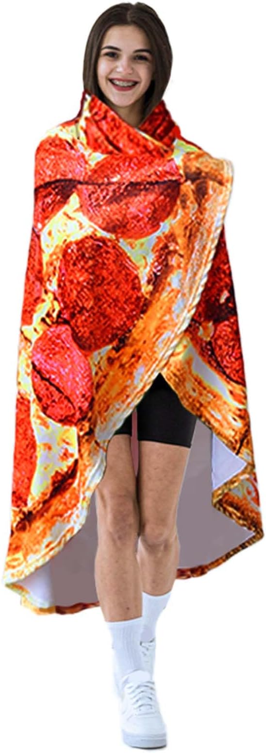 Vessia Pizza Printed Throw Blanket, Realistic Funny Round Food Blanket for Adults and Kids, 300GSM Novelty Pepperoni Pizza Throw for Couch, Sofa, Bed, Fun Home Decor for All Seasons(60 inches)