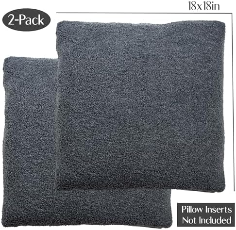 SAMIAH LUXE Grey Teddy Boucle Pillow Covers 18x18 2pcs for Home Living Room Decor, Sherpa Textured Decorative Throw Pillow Covers for Boho Decor, Square Throw Cushion Euro Shams for Modern Farmhouse