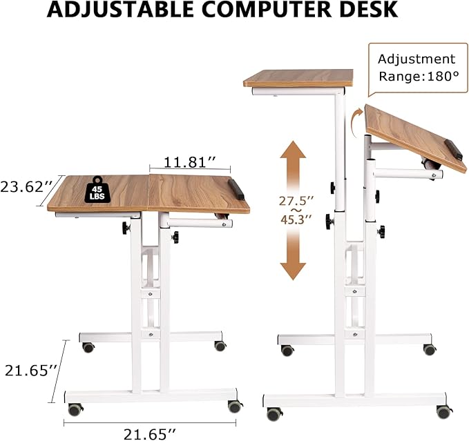 Hadulcet Standing Desk for Walking Pad, Small Portable Standing Desk Adjustable, Rolling Computer Cart, Walking Pad Stand on Wheels, Stand Up Table for Over Treadmill & Drawing, Vintage Oak