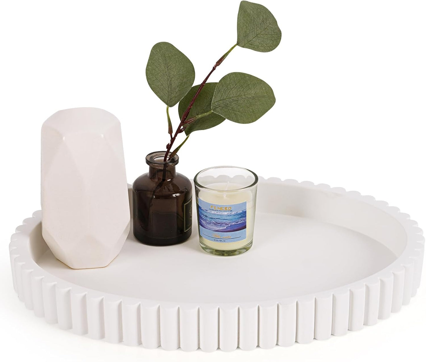 Oval Tray for Coffee Table Decor, 13" Concrete Tray, Table Centerpieces Decorative Trays for Home Decor, Modern Decorative Trays for Coffee Tables, Centerpiece Trays, White