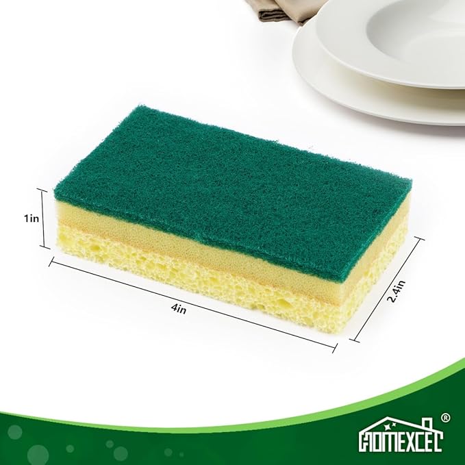 HOMEXCEL Sponges Kitchen 12pcs, Heavy Duty Sponges for Dishes, Scrub Cleaning Sponge for Non-Coated Cookware, Dishes, Pots, Pans, Dual Sided Dish Sponge for Kitchen, Household, Bathroom and More