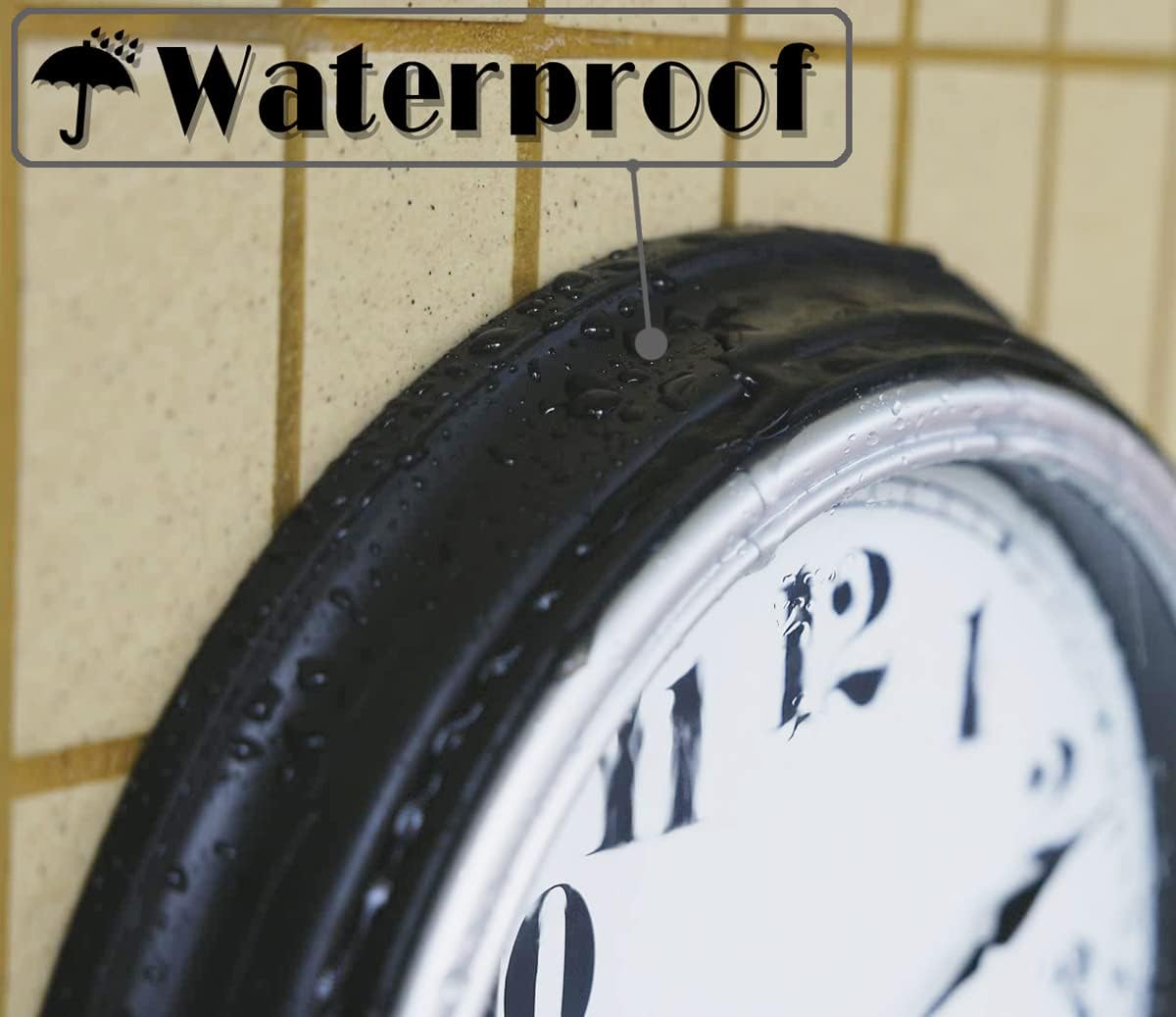 45MinST 12 Inch Indoor/Outdoor Retro Round Waterproof Wall Clock with Thermometer, Silent Non Ticking Battery Operated Quality Quartz Wall Clock Home/Patio Decor(Silver F)