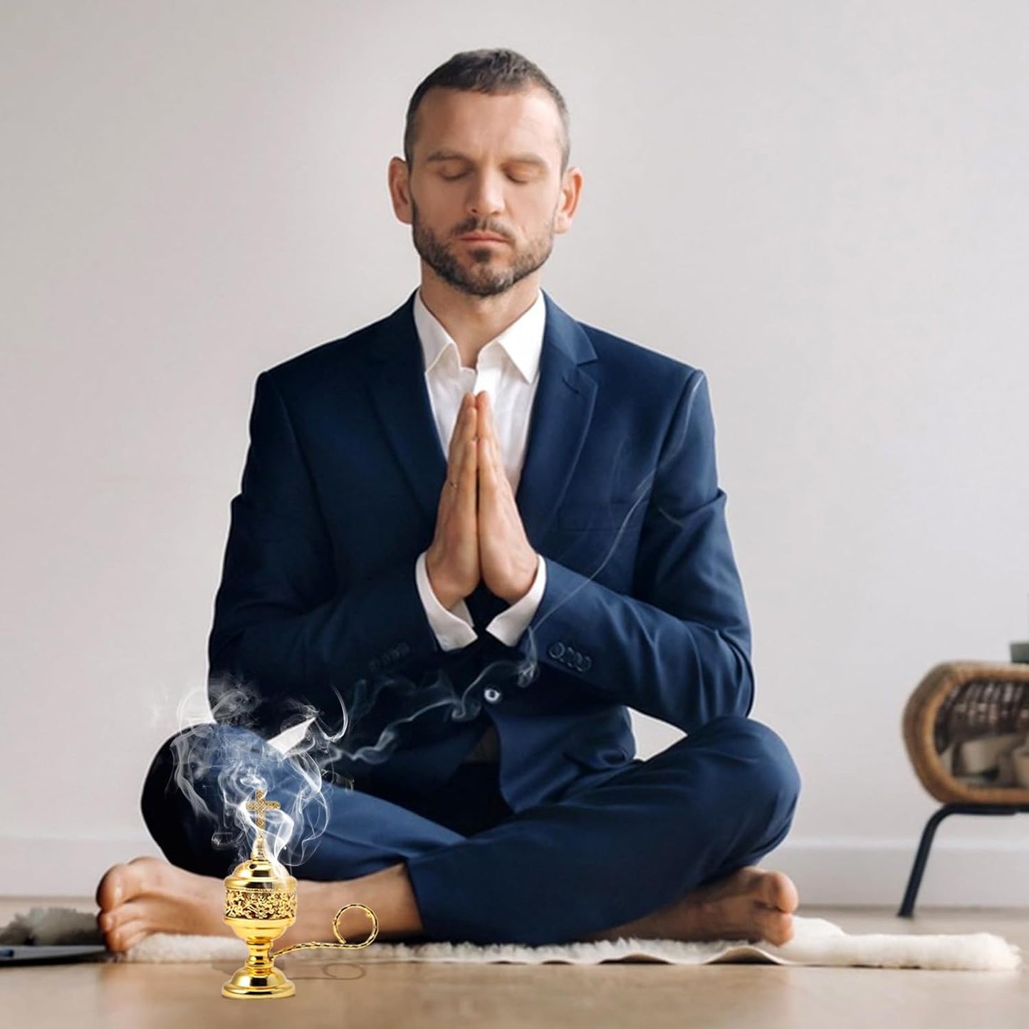 Yawlsow Incense Burner, Frankincense Charcoal Incense Stand, Bakhoor Incense Burner Holder, Ideal for Aromatherapy, Yoga and Spa, Home and Christian Church Censer, (Gold)