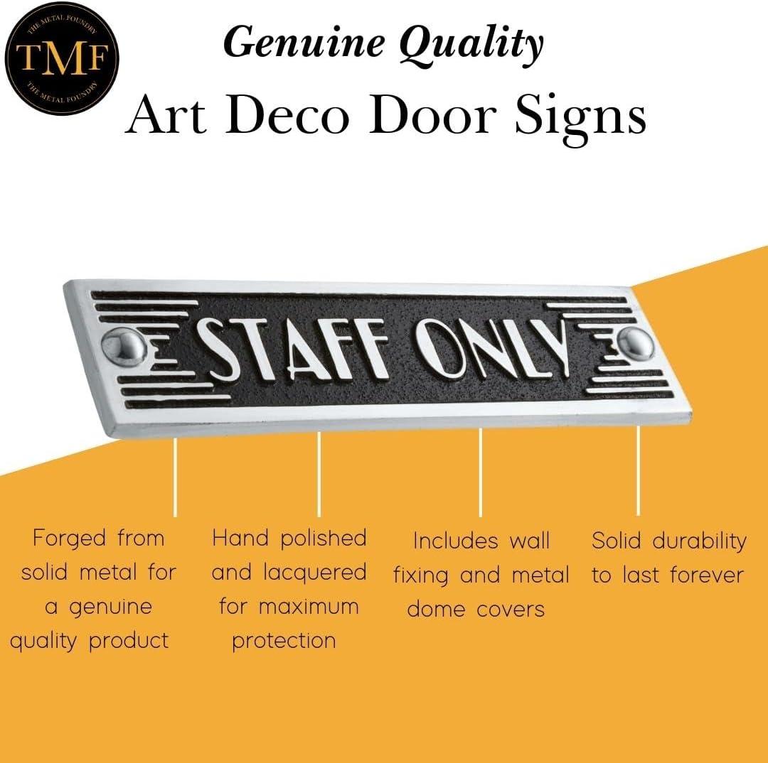 The Metal Foundry Staff Only Metal Door Sign. Art Deco Style Home Décor Accessories Door Or Wall Aluminium Plaque. Handmade In England.