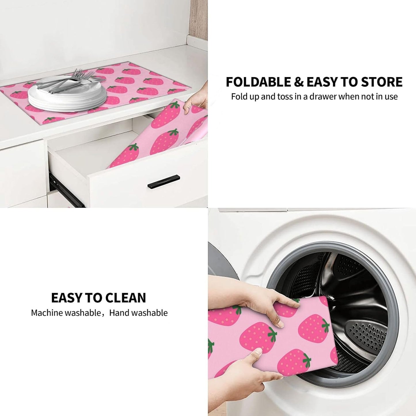 Absorbent Dish Drying Mat For Kitchen Counter, Strawberry Pink Fruit Microfiber Dish Drying Pad, Kitchen Gadgets For Easy Clean Multi-Use