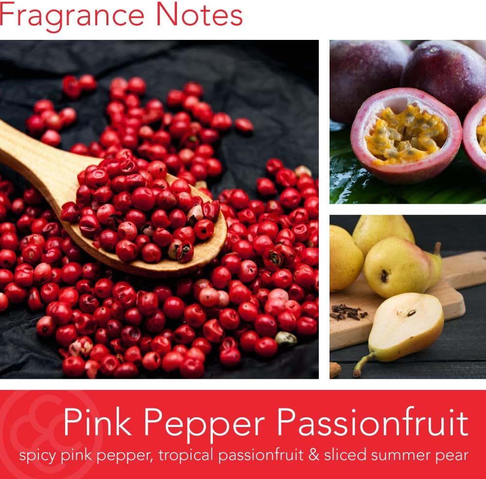 Colonial Candle Pink Pepper Passionfruit Scented Jar Candle, Pop of Color Collection, 3 Wick, Red, 14.5 oz - Up to 60 Hours Burn