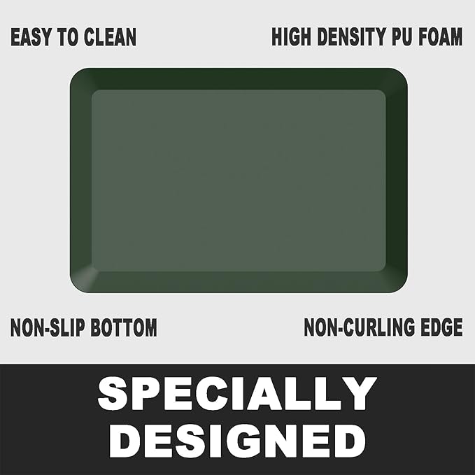 1" Extra Thick Anti Fatigue Floor Mat 60" L x 17" W,Kitchen Mat, Standing Desk Mat,140D Advanced PU Foam Ergonomic Comfort at Home, Office, Garage, Sink (Green)