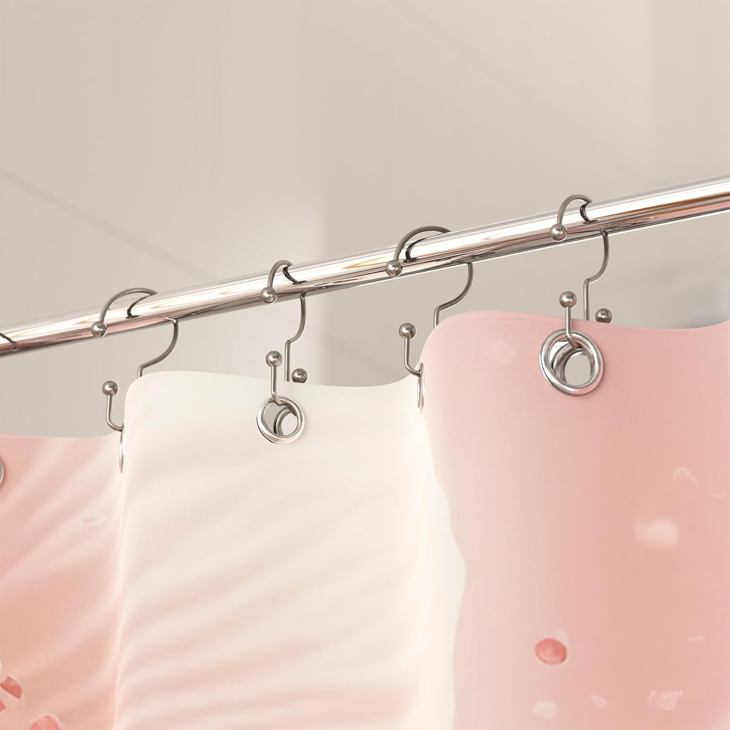 Titanker Shower Curtain Hooks Rings, Minimalist Simple Double Shower Hooks, 12 Pcs Shower Rings and 13 Ft Clear Rod Tape Smooth Sliding Accessories for Bathroom Shower Rods, Nickel