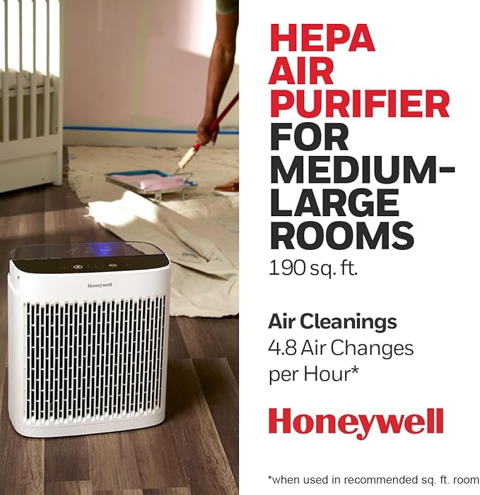 Honeywell Allergen Plus HEPA Air Purifier for Home, Large Rooms up to 900 Ft², Turbo Clean, HEPA Filter Reduces Allergens, Dust, Pollen, Pet Dander, All Smoke Types, Odors, White, HPA5100W