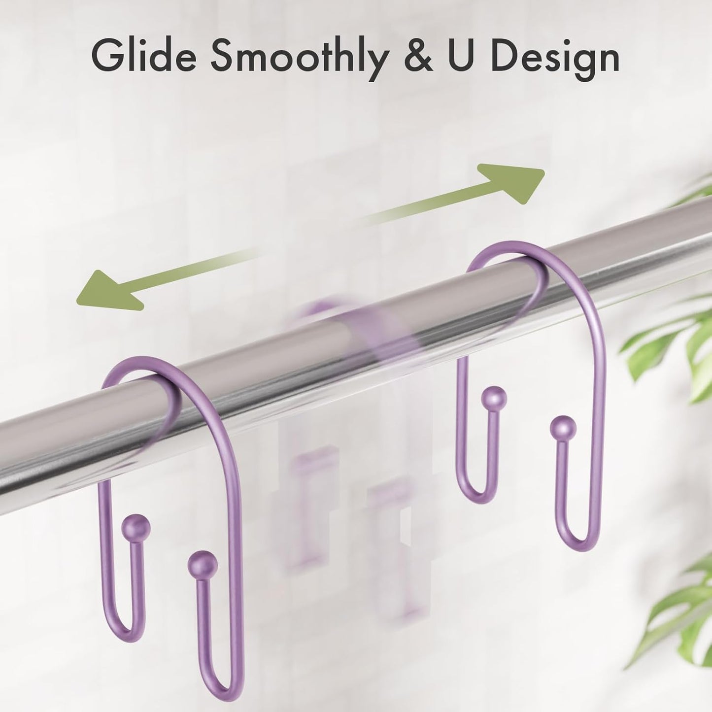 AmazerBath Shower Curtain Hooks, Purple Double Shower Curtain Hooks Rust Proof Non-Slip Shower Hooks for Shower Curtain, Sturdy Shower Curtain Rings Metal Shower Hooks Ring Bathroom 12Pcs