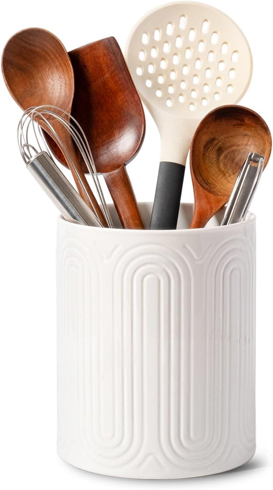 INSETLAN 7.1" Ceramic Utensil Holder, Kitchen Utensil Organizer for Countertop, Arch-Design Utensil Crock for Farmhouse Decor & Kitchen Counter, Perfect Housewarming Gift