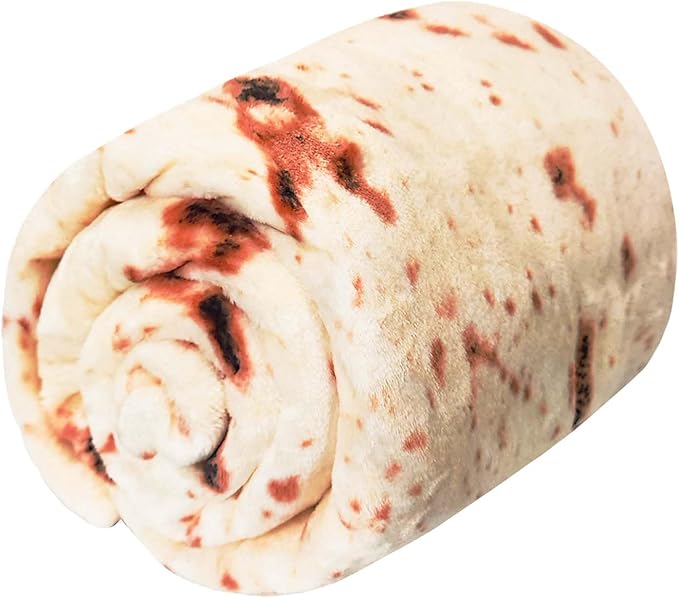 Vessia Burritos Tortilla Throw Blanket (Beige, 71 inches), Giant Realistic Funny Food Blanket for Adults and Teenagers, Novelty Double Sided Round Tortilla Wrap Home Decor for All Seasons
