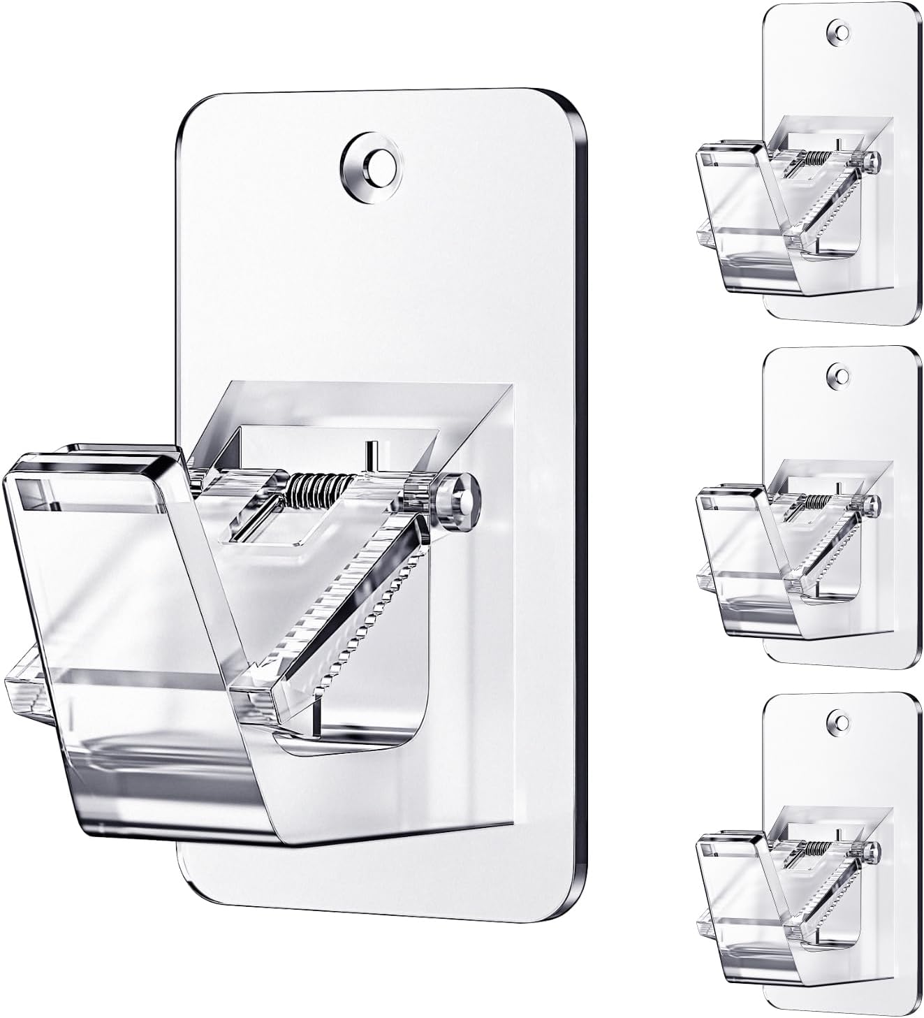 Adhesive No Drill Curtain Rod Brackets - Heavy Duty 30LB Holders for Bathroom Bedroom Kitchen, Universal Damage-Free Window Rod Hooks with Nail-Free Installation (4PC Transparent)