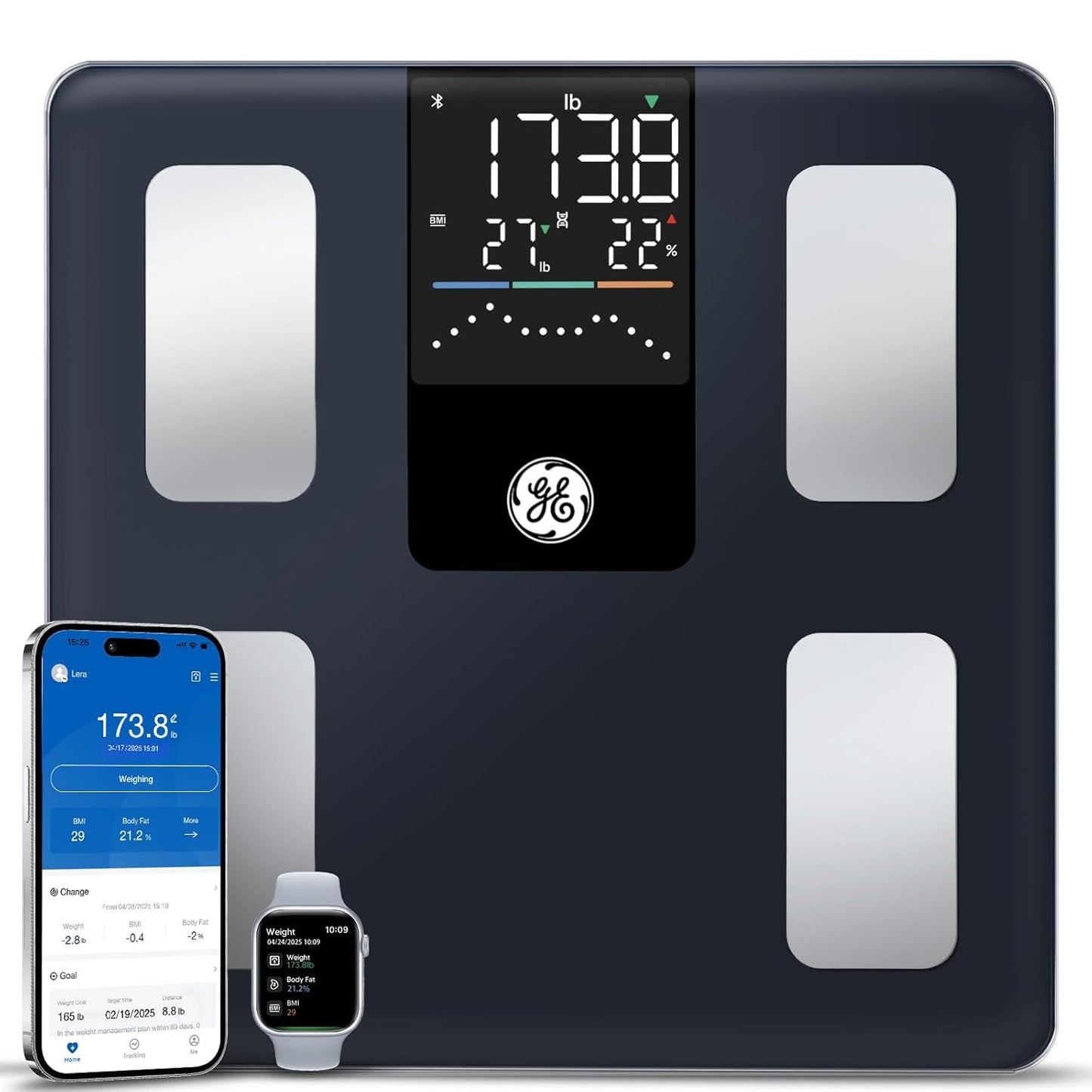 GE Scale with BMI Body Fat: Muscle Mass, Digital Bathroom Weight Scales with Trend, Smart Body Composition Analysis, Bluetooth Eletronic Weighing Machine for People, Accurate 500lb Capacity