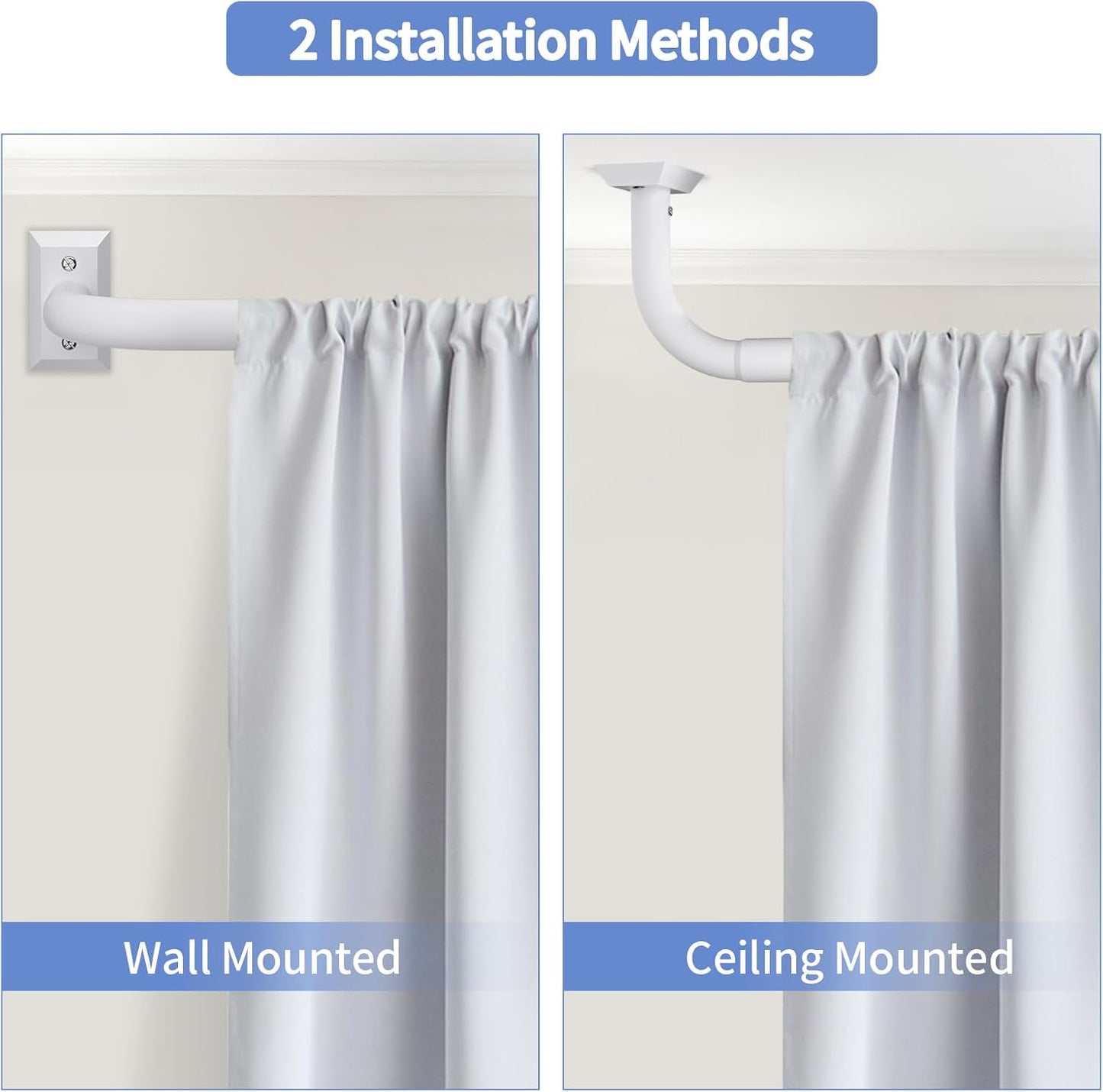 White Room Darkening Curtains, 48-90 Inch Wrap Around Rods, Heavy Duty Blackout, Modern Decorative Window Treatment