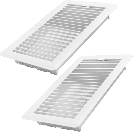 6x10 Inch Floor Register 2 Pack - Heavy Duty Steel Walkable Floor Vents, Easy Adjust Air Supply Lever - Vent Covers for Home (White)