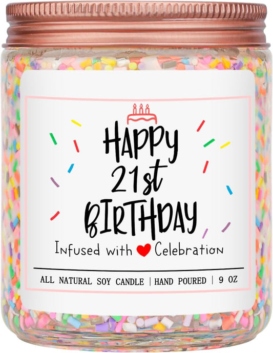 Homsolver 21st Birthday Gifts for Her, Perfect Ideas Happy Birthday Presents for Women, Friends, Sister, Daughter, Vanilla Cream Scent Handmade Aromatherapy Candle Decorations