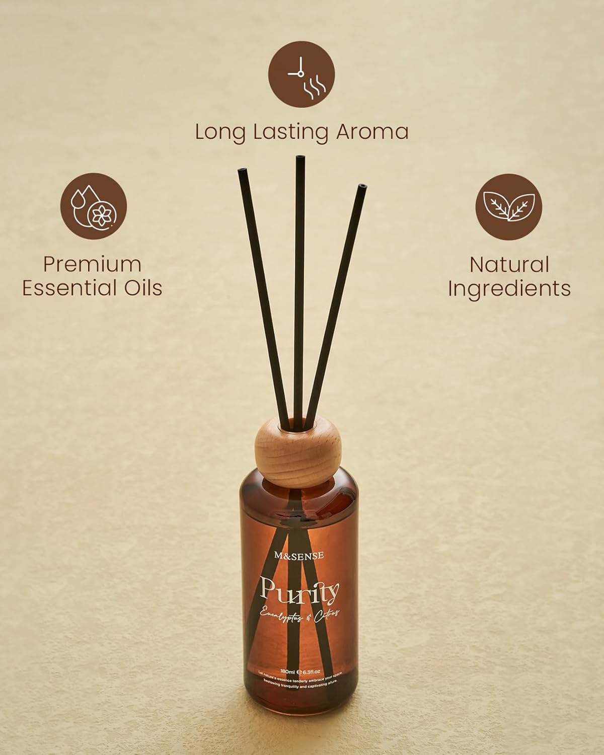 M&SENSE Eucalyptus Citrus Reed Diffuser: 6.3 fl oz Non-Toxic Aroma Set with Sticks, Light & Subtle Fragrance, Long-Lasting Natural Essential Oil Gifts for Bedroom, Shelf Decor & Small Spaces