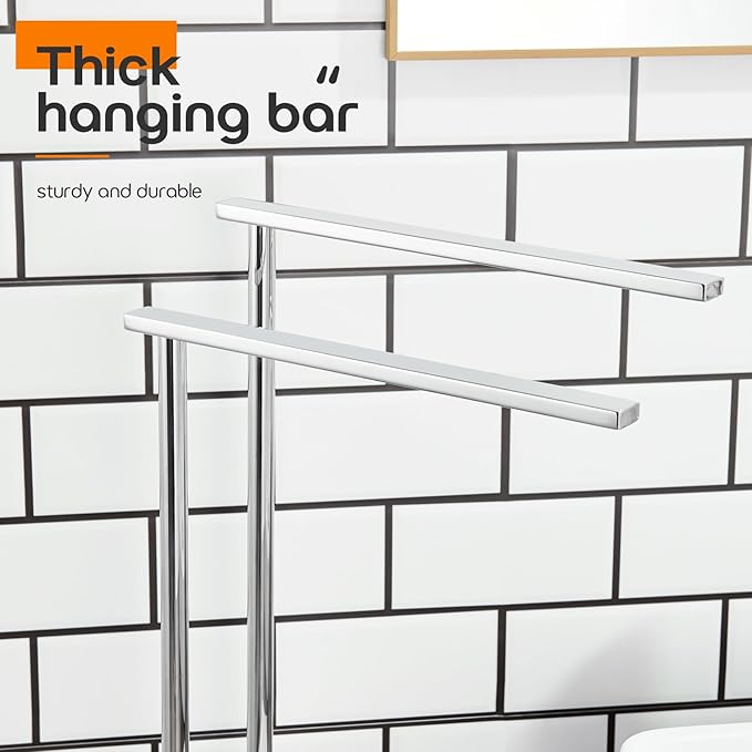 Hand Towel Holder Chrome for Bathrooms Vanity Countertop 2-Tier Towel Rack Free Standing with Thicken Marble Base, Polished Stainless Steel AN7003CH