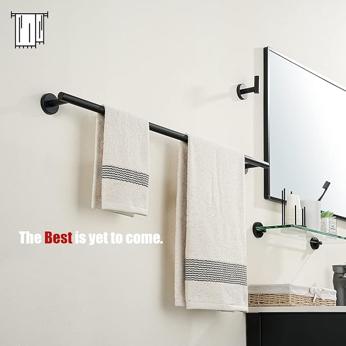 JQK Black Bath Towel Bar, 33 Inch 304 Stainless Steel Thicken 0.8mm Towel Rack Bathroom, Towel Holder Matte Black Wall Mount, Useable Length 30 Inch, TB110L30-PB
