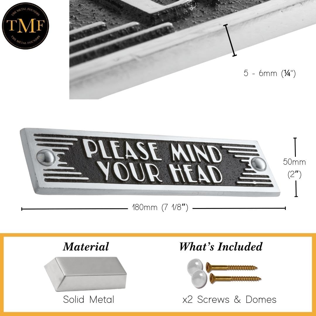 The Metal Foundry Mind Your Head Metal Door Sign. Art Deco Style Home Décor Accessories Door Or Wall Aluminium Plaque. Handmade In England.