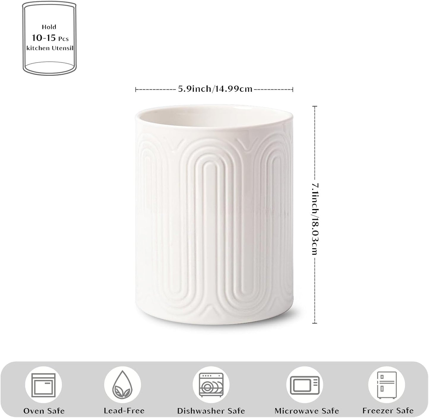 INSETLAN 7.1" Ceramic Utensil Holder, Kitchen Utensil Organizer for Countertop, Arch-Design Utensil Crock for Farmhouse Decor & Kitchen Counter, Perfect Housewarming Gift