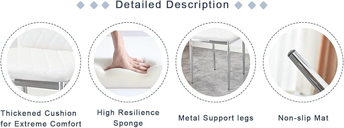 JT Modern Minimalist Dining Chair Fireproof Leather Sprayed Metal Pipe Diamond Grid Pattern Restaurant Home Conference Chair Set of 4 Or 6 (8, White)