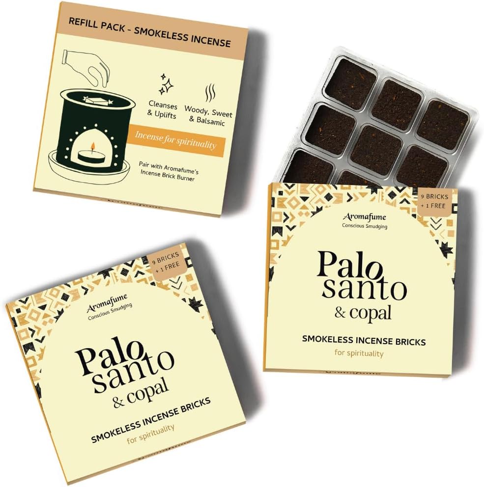 Palo Santo & Copal Smokeless Incense Bricks Refill | 3 x 9 Bricks | Aromatherapy | Smudging | Made with Essential Oils | Natural Air fresheners for Home | Spiritual Meditation Accessories